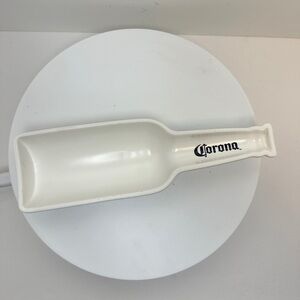 CORONA White Ceramic Bottle Shaped Spoon Rest Serving Tray Dish
